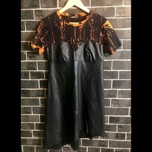 Asymmetric Splatter Print/Pleather Dress